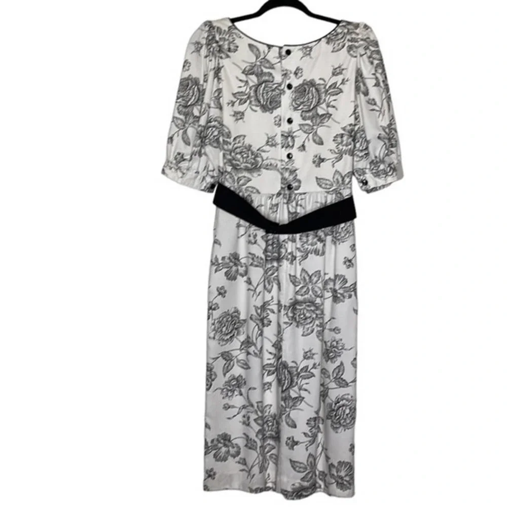 Vintage‎ Lanz Originals Black & White Floral Cottagcore Dress Size 8